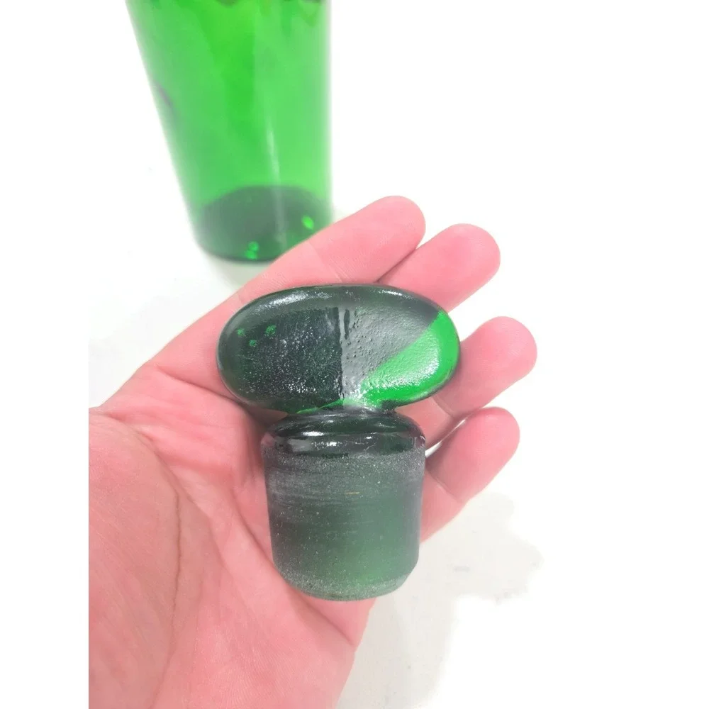 Vintage Empoli Emerald Green Glass Apothecary Lidded Jar ITALY Tab Handle 8